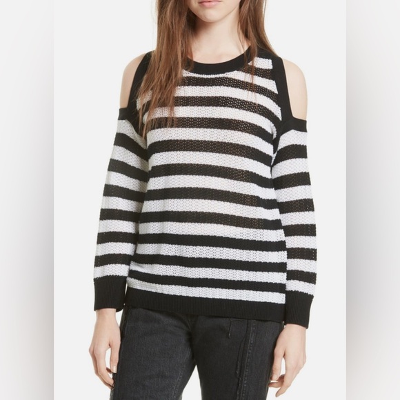 ⚡️FLASH SALE⚡️rag & bone Tracey Black & White Cold Shoulder Striped Sweater - Picture 9 of 9